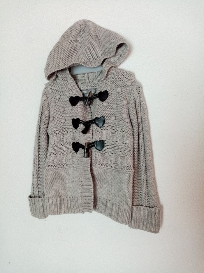 3 ans vynil fraise cardigan gilet gris a capuche boutonné toutes saisons /bon état - photo numéro 4