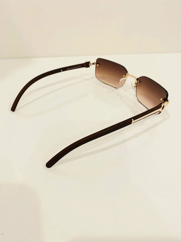 Lunette de soleil mixte percée verres marron bras effet bois UV protection catégorie 3 - photo numéro 7