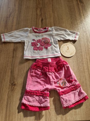 Adorable ensemble Bébé Fille 3 mois - T-shirt & Pantalon rose - Orchestra