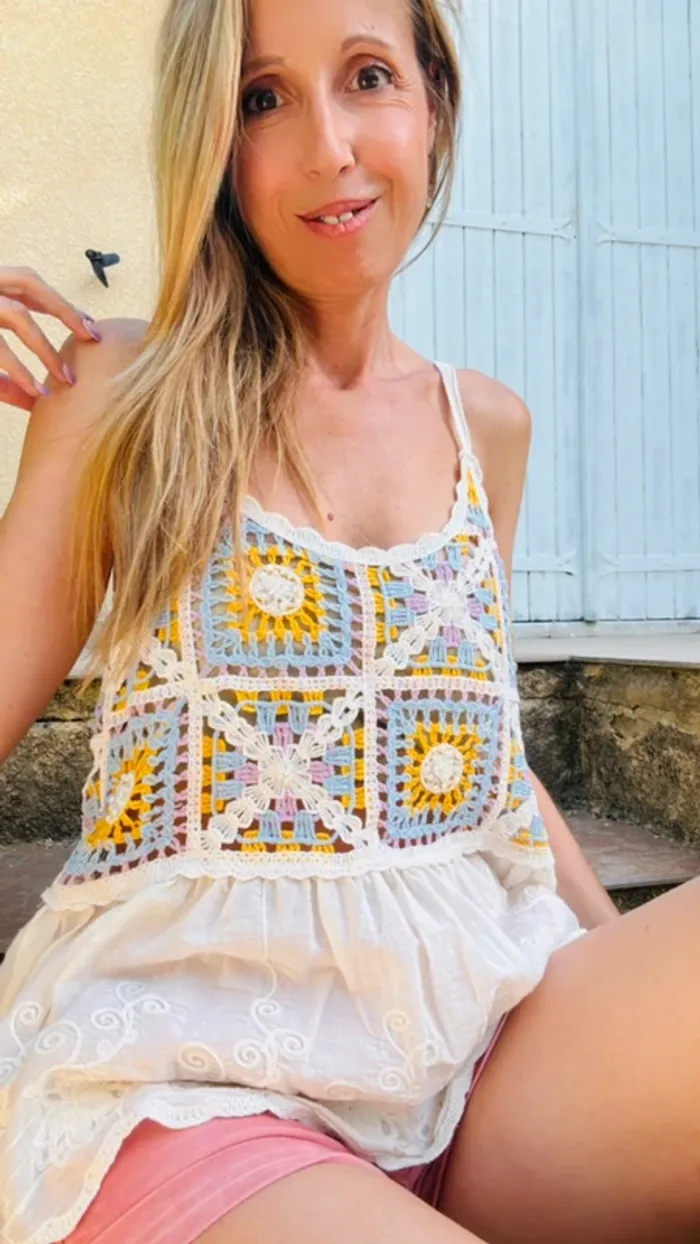 Débardeur bohème multicolore crochet taille unique - photo numéro 2