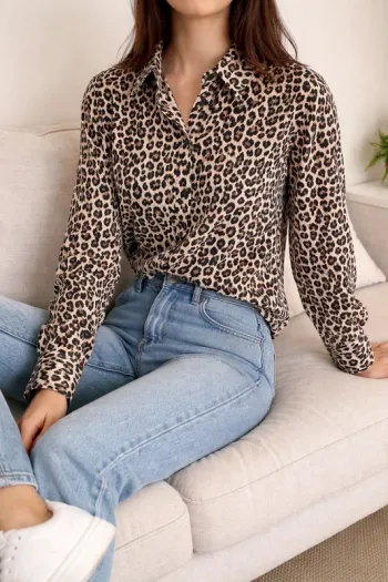 🐆 Chemisier léopard manches longues élégant – très tendance - taille xs
