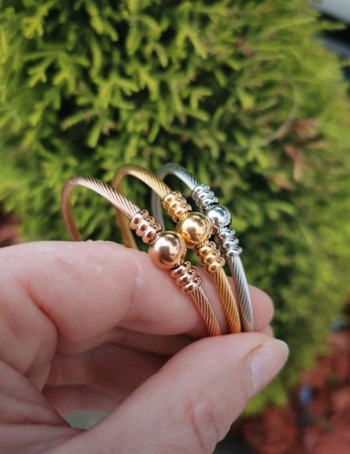 A42 lot de 3 bracelets jonc acier inoxydable doré ajustable - photo numéro 3