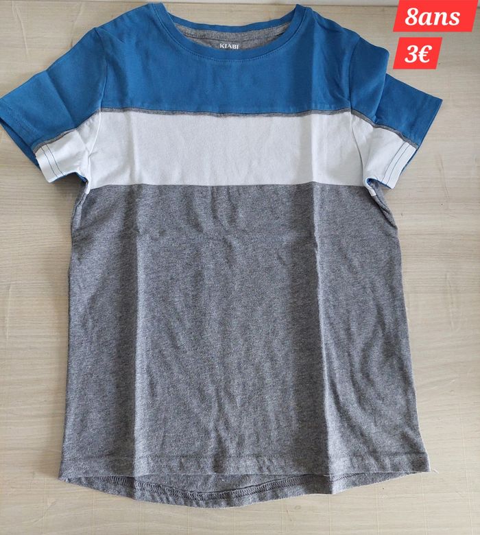T-shirt bleu blanc et gris garçon 8ans - photo numéro 2