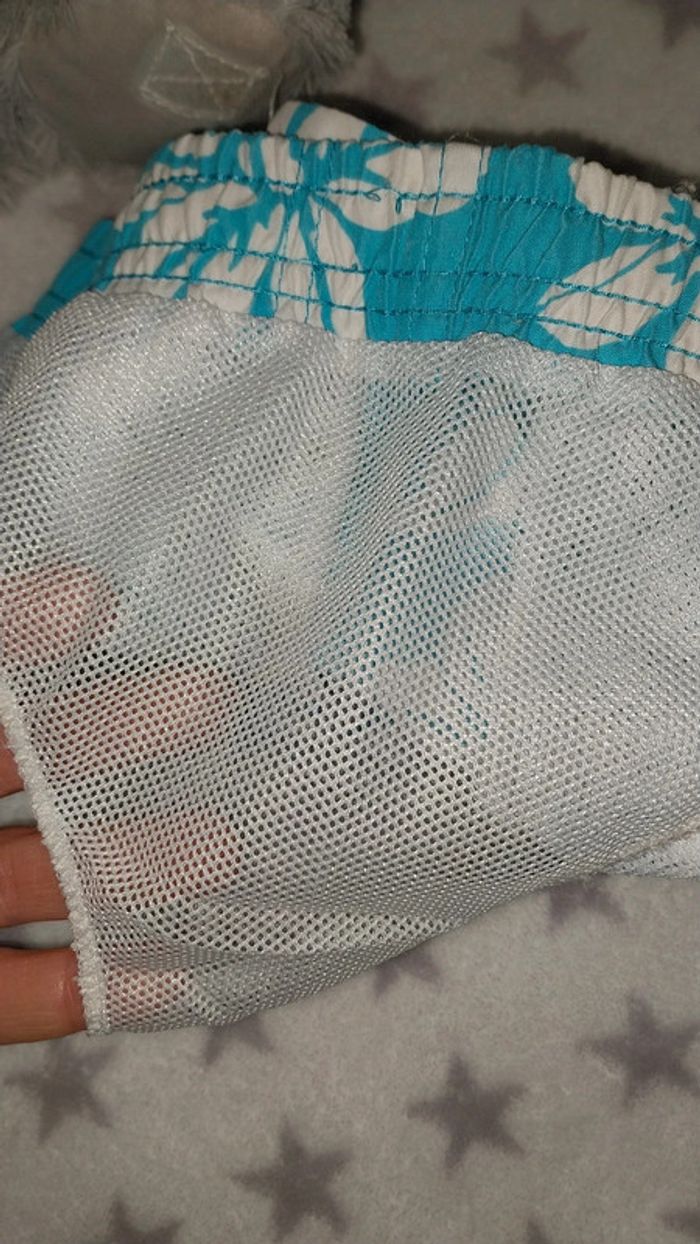 Short de bain bleu turquoise imprimé fleurs état neuf Taille 12 mois - photo numéro 7