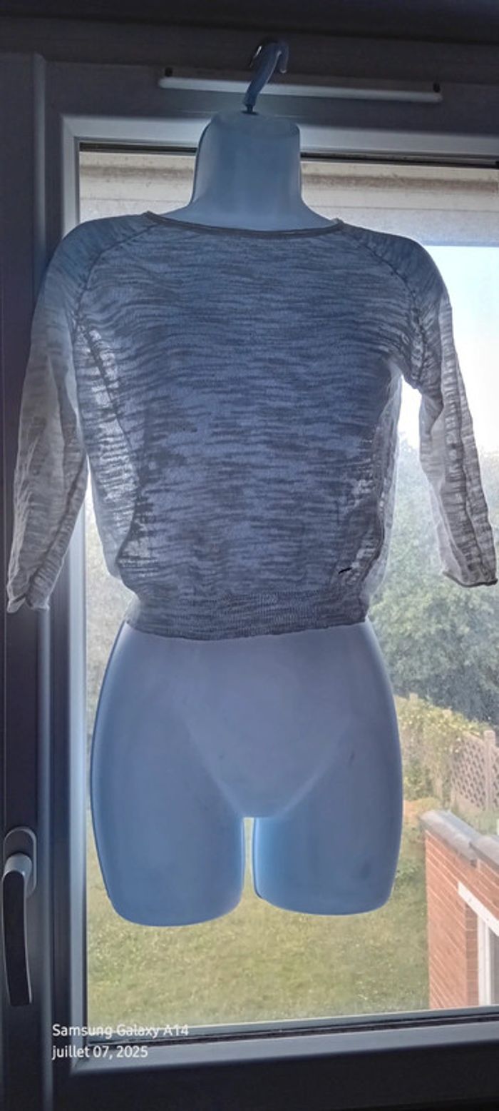 Pull court léger manches 3/4 forme trapèze blanc femme XS kocca - photo numéro 10