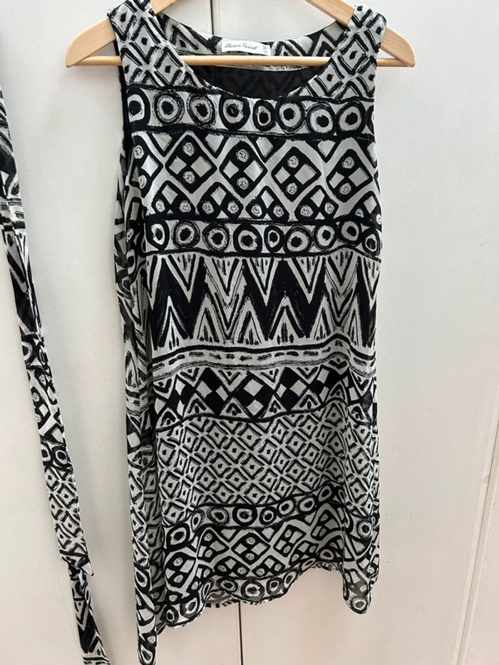 robe noir et blanche à motifs baroque avec ceinture - Classic tricot taille s/m - photo numéro 3