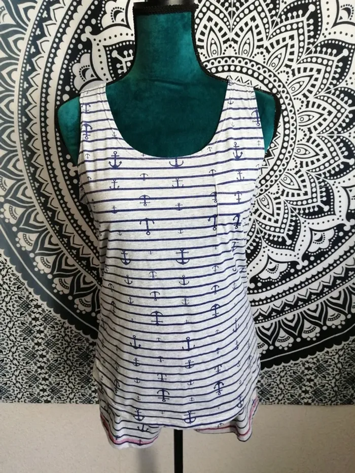 Ensemble de pyjama débardeur et short gris rayé à motifs ancres marines / little with you / (S-M) - photo numéro 2