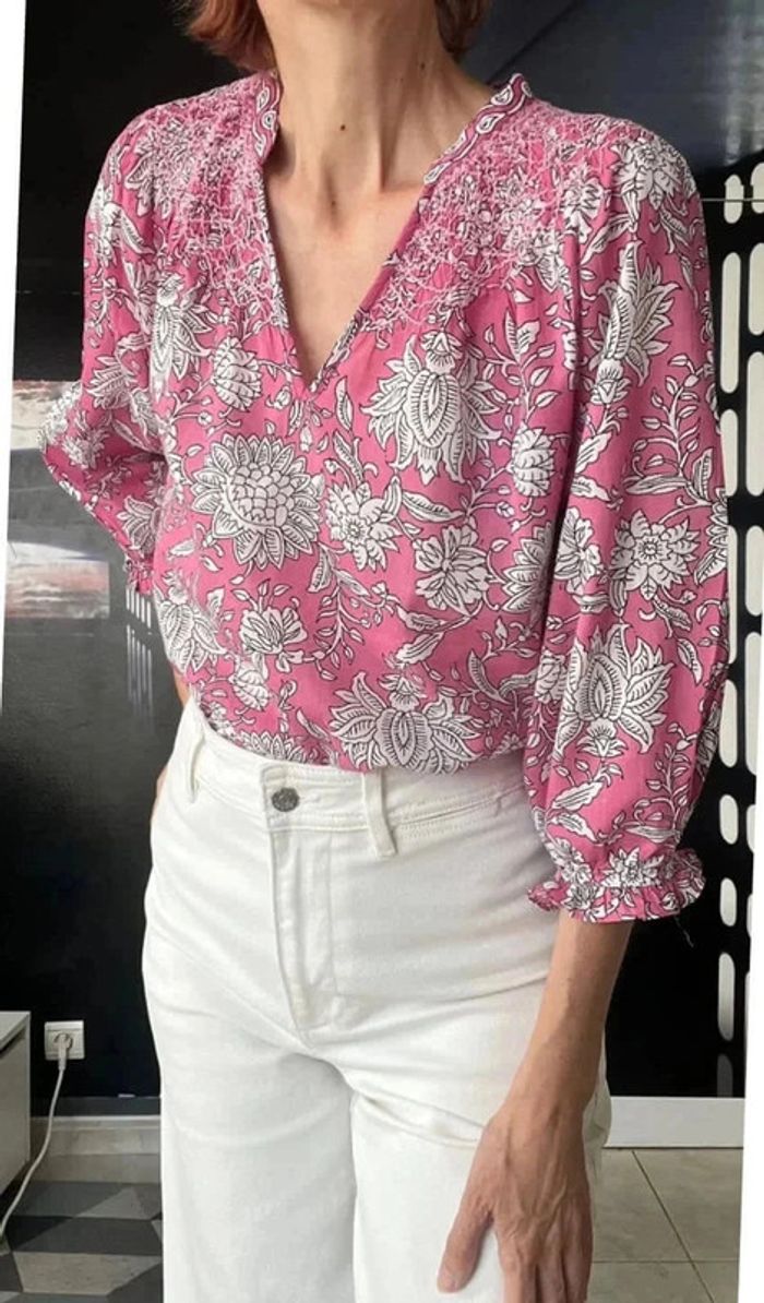 Blouse imprimée en coton bio fushia Libellule - photo numéro 5