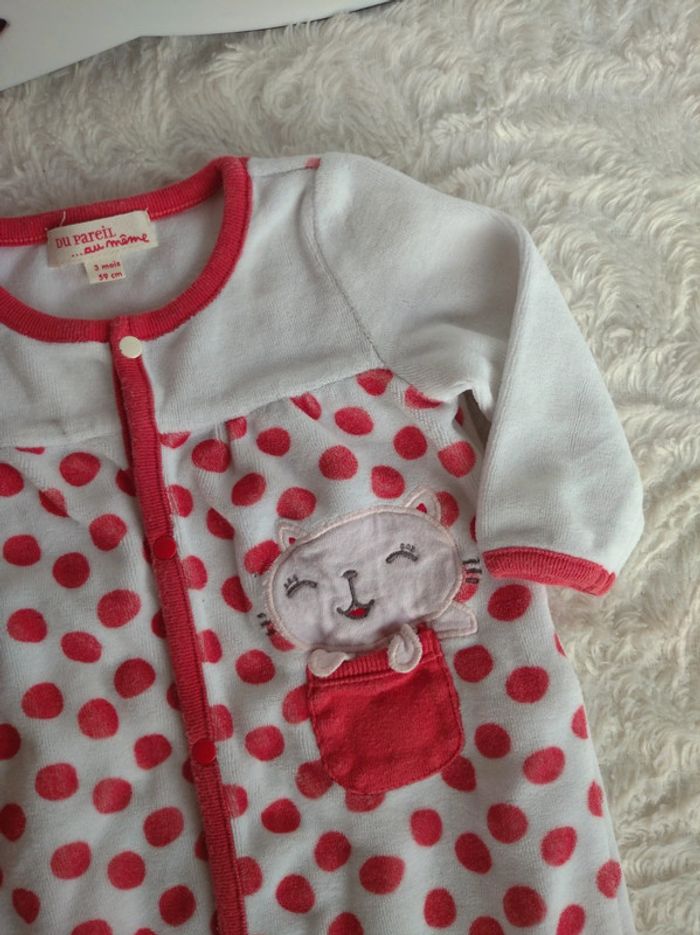 Pyjama grenouillère velours Fille 3 mois à pois et Chat Dpam - photo numéro 4
