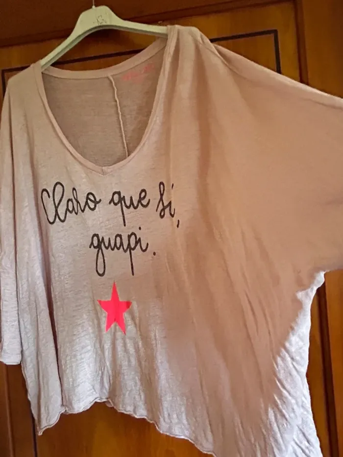 T-shirt rose col v taille unique Made in Italy - photo numéro 3