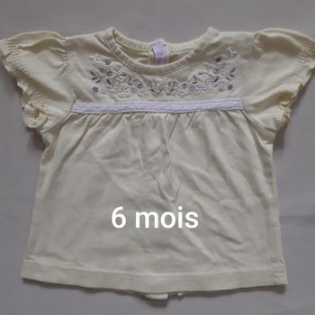 tee-shirt manches courtes jaune fille - fleurs, papillons - Gémo - 6 mois