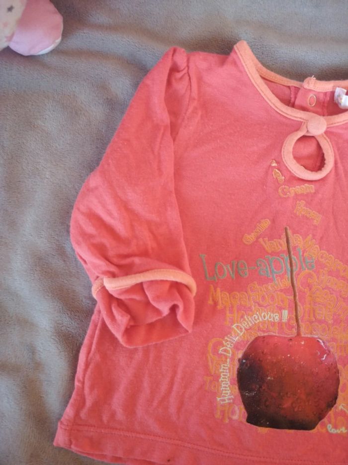 Tee shirt chemise manches longues Fille 3 mois Pomme Love Apple Kitchoun - photo numéro 3