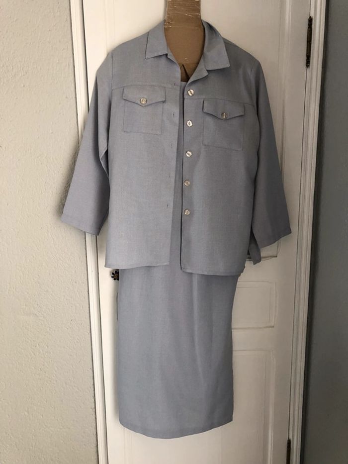 AN6- Ensemble robe longue + veste gris perle T 44-46