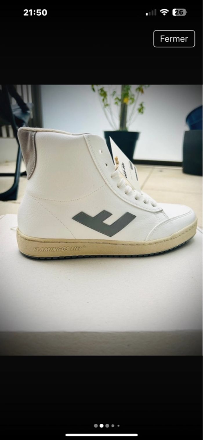 Baskets montantes Flamingos cuir blanches - photo numéro 3