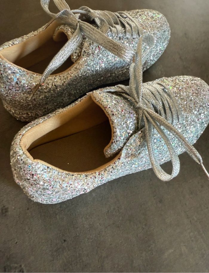 Baskets femme argenté à paillettes brillante taille 36 sneakers argent pailletée - photo numéro 5