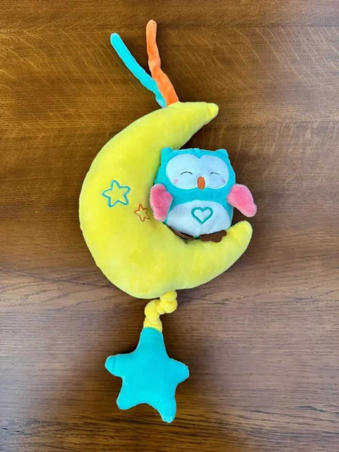 Peluche hiboux berceuse bébé jaune et bleu - photo numéro 2