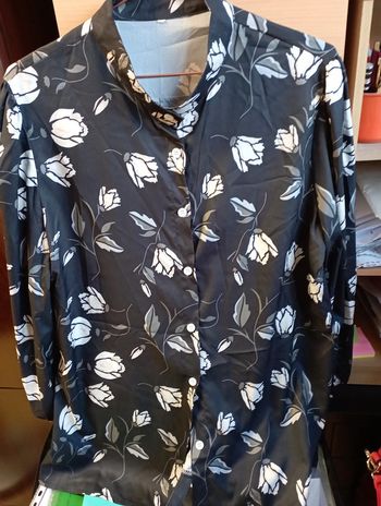 Chemisier femme noir motifs blancs