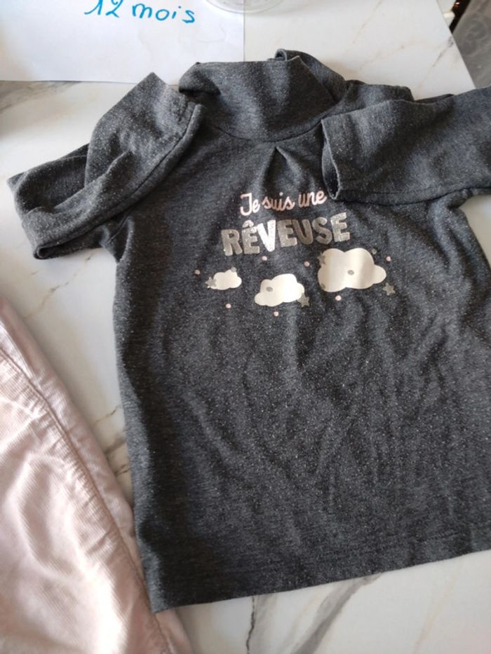 Lot pantalon t shirt bébé fille 12 mois - photo numéro 6