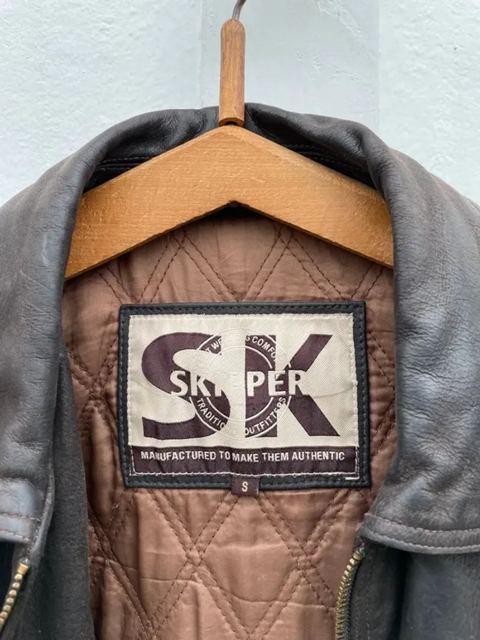 Skipper brown leather jacket veste en cuir marron vintage Mens S - photo numéro 4