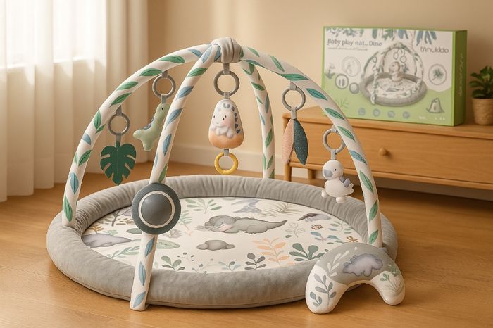 Tapis de jeu pour bébé – avec 7 jouets sensoriels