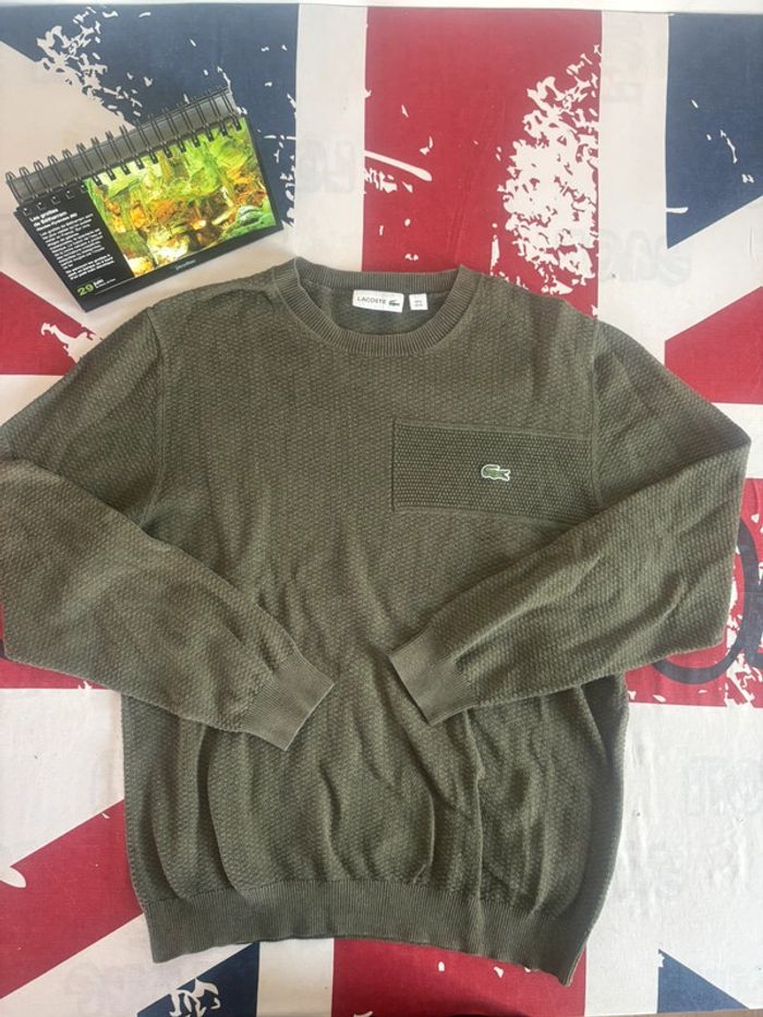 Pull Lacoste S/M vert kaki motif brodé - photo numéro 2