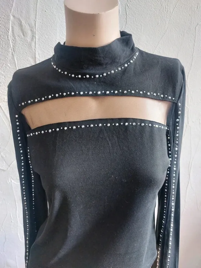 Top noir à strass transparent Taille M - photo numéro 2