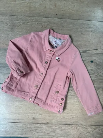 Veste sergent major customisé en jean rose fille 3 ans 98 cm - chat/arc-en-ciel