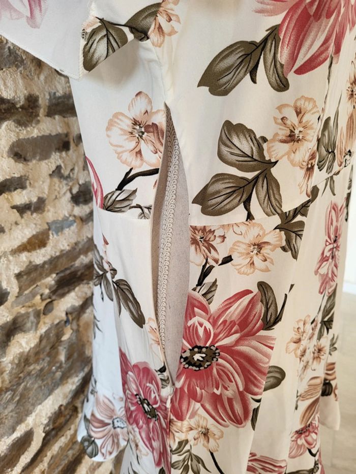 Robe de cérémonie ou de cocktail à fleurs rose écru La Redoute Taille XL ou 40/42 - photo numéro 6