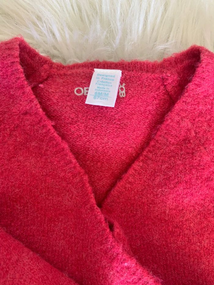 Fille 👧🏻 Gilet cache coeur rose framboise - obaibi taille 6 mois - photo numéro 2