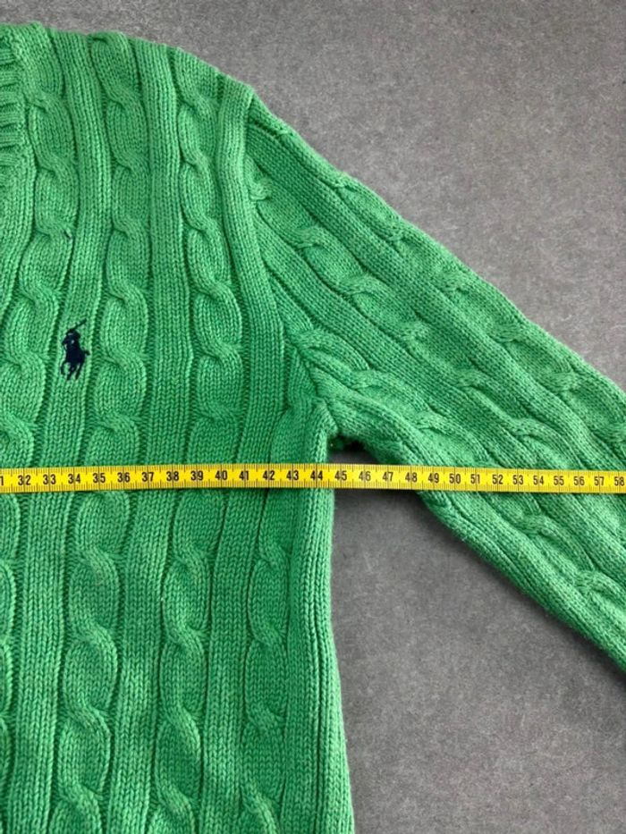 Pull d’hiver torsadé en maille Ralph Lauren col V vert taille L femme - photo numéro 8