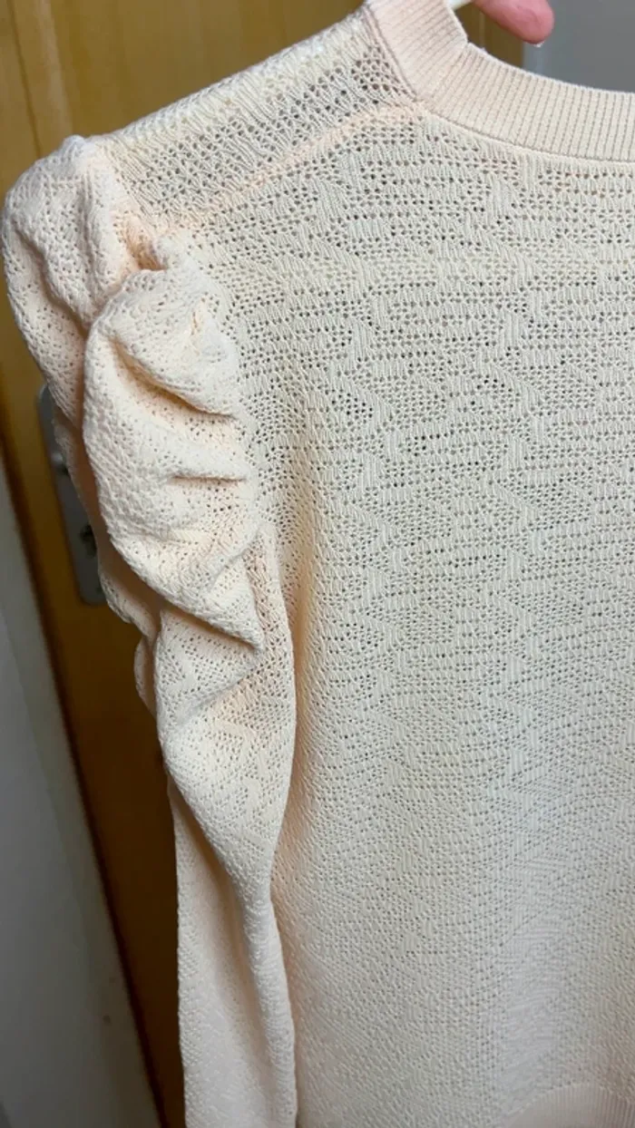 Pull fin Zara beige clair en maille pointelle – Taille S - photo numéro 5