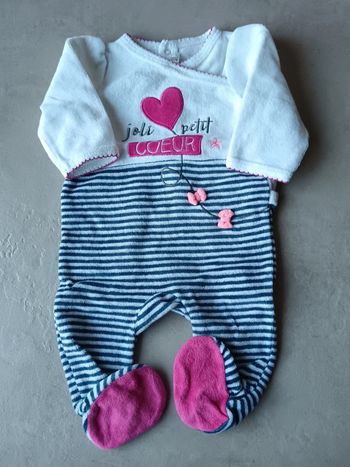 Pyjama 1 pièce bébé fille 3 mois joli petit cœur marinière  Gémo