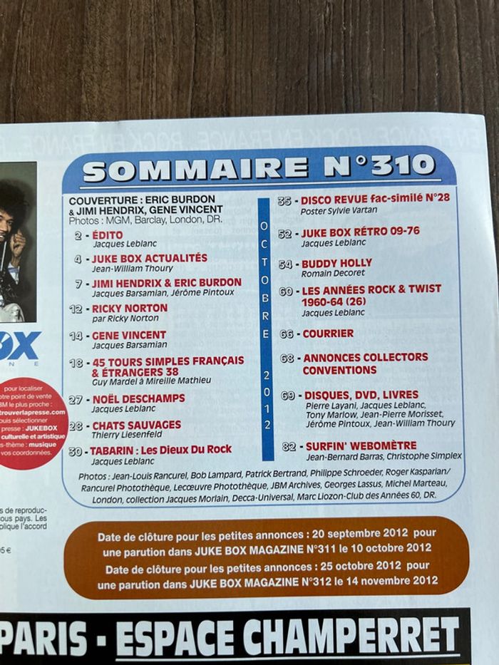 Ancien jukebox magazine - 310 octobre 2012 - burdon hendrix gene Vincent - photo numéro 2