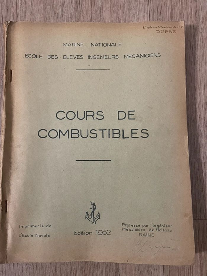 Cours de combustible 1952