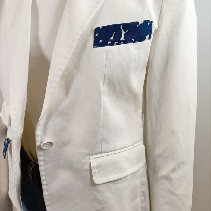 Blazer blanc chic avec doublure imprimée bleu marine – Taille 3 (M) A733 - photo numéro 6