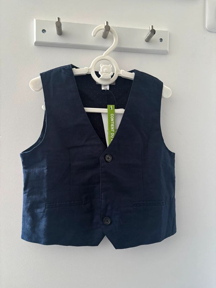 Gilet cérémonie bleu marine en lin 4A Verbaudet
