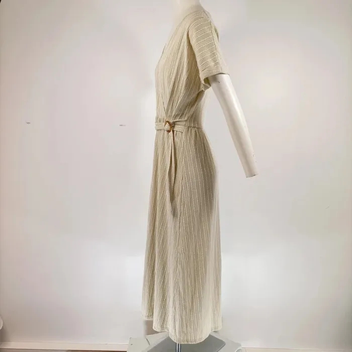 robe longue cache coeur beige rayures verticales CMT atelier - taille M (10) A310 - photo numéro 7