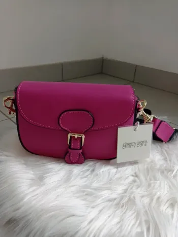 Magnifique sac Hermine fushia rose en croûte de cuir italien neuf avec étiquette Cherry Paris