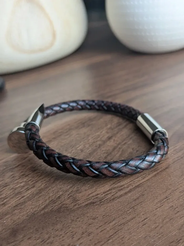 Bracelet en cuir marron homme idée cadeau fêtes des pères - photo numéro 3