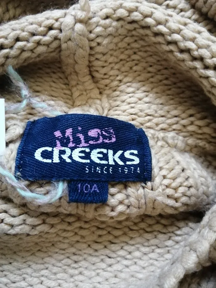 Pull cap beige mourarde en maille tressé avec col montant / creeks / (10ans - photo numéro 3