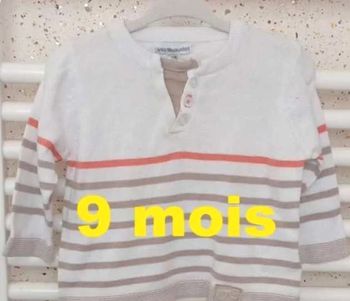 Pull blanc  rayé  beige orange Vertbaudet  Taille 9  mois