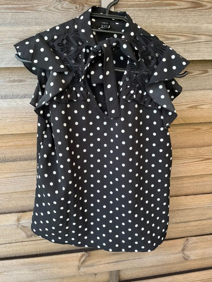 Blouse noire pois blancs femme