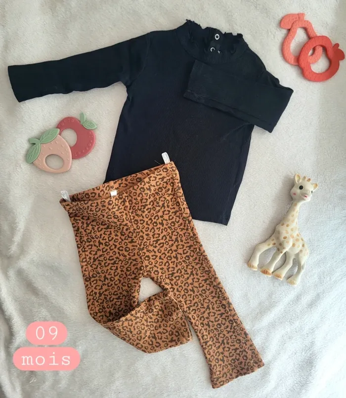 Ensemble mi saison legging léopard tshirt ml noir 09mois