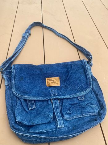 Sac besace en jean vintage - Bleu denim - 37x30cm