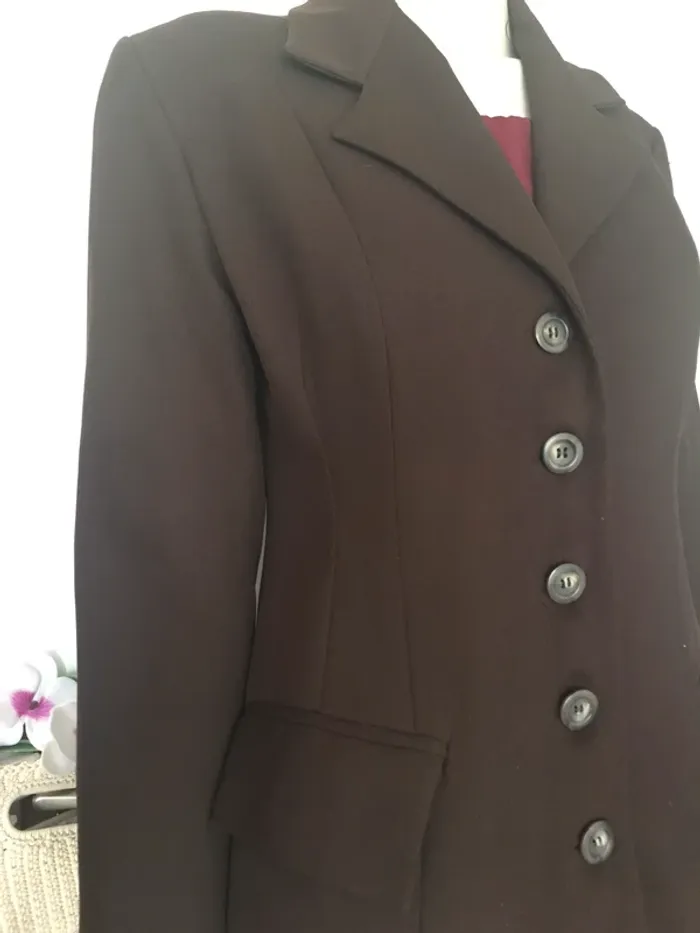 Veste longue cintrée chocolat - photo numéro 3