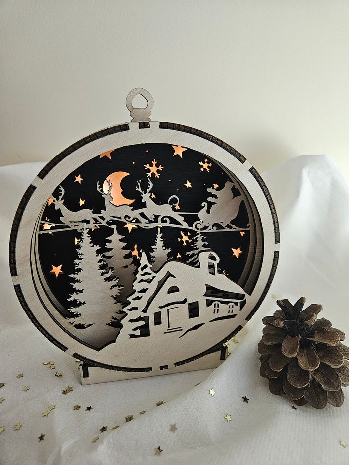 Décoration de Noël illuminée en bois de 15cm de diamètre