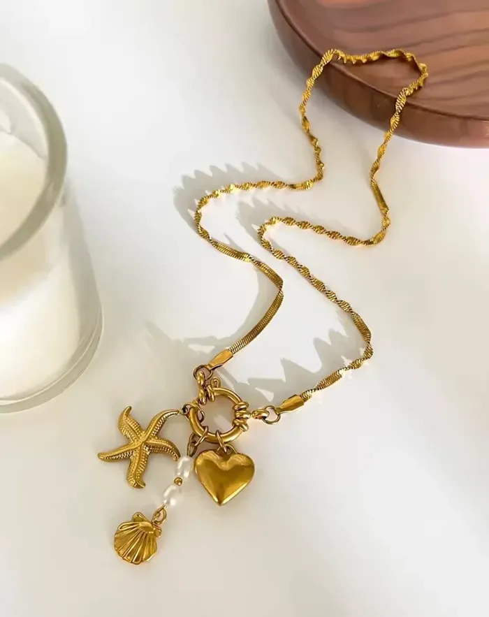 Collier Acier Inoxydable Charms Amovibles (Étoile, Cœur, Coquillage, Perles naturelles) - photo numéro 2
