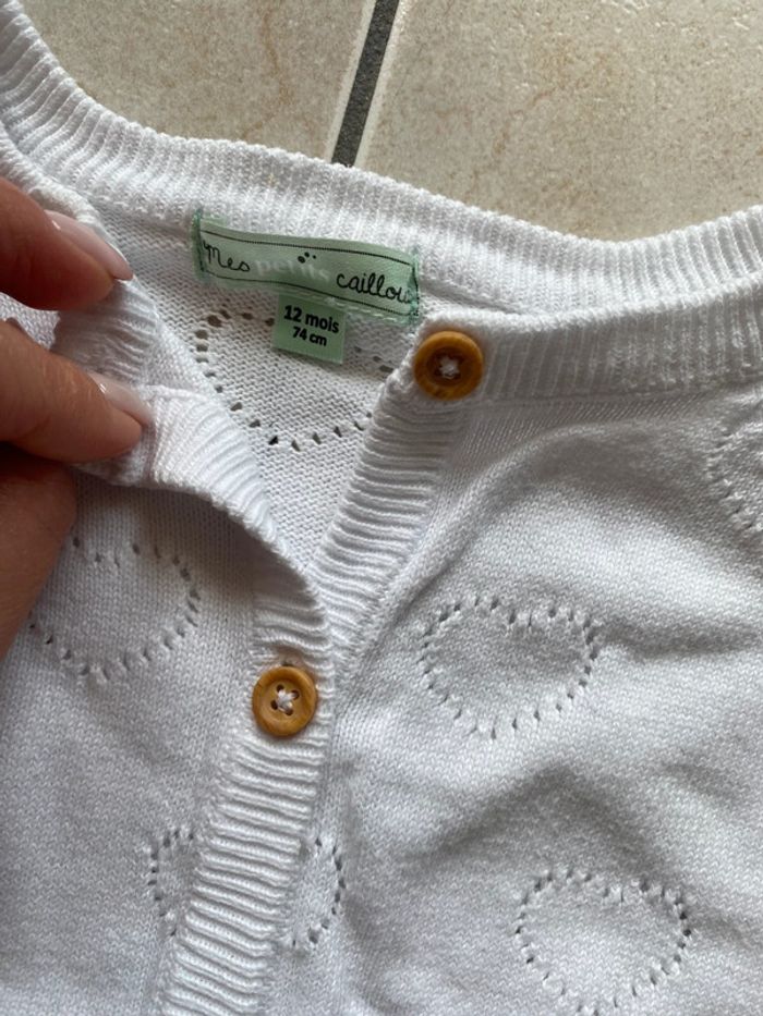 Lot de 3 gilets cardigans blanc coton 12 mois - photo numéro 8