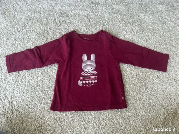 Demi saison - Tee-shirt manches longues lapin bébé fille coton bio - 12 mois - Obaïbi