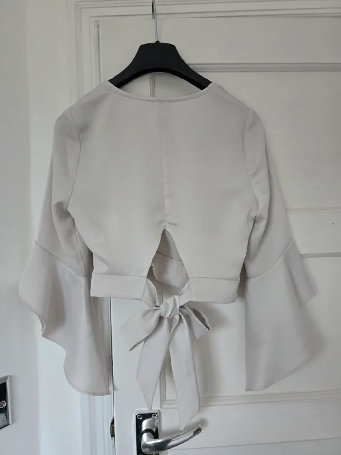 River Island Pale Grey/Silver Satin Wrap Cropped Top With Tied Back.